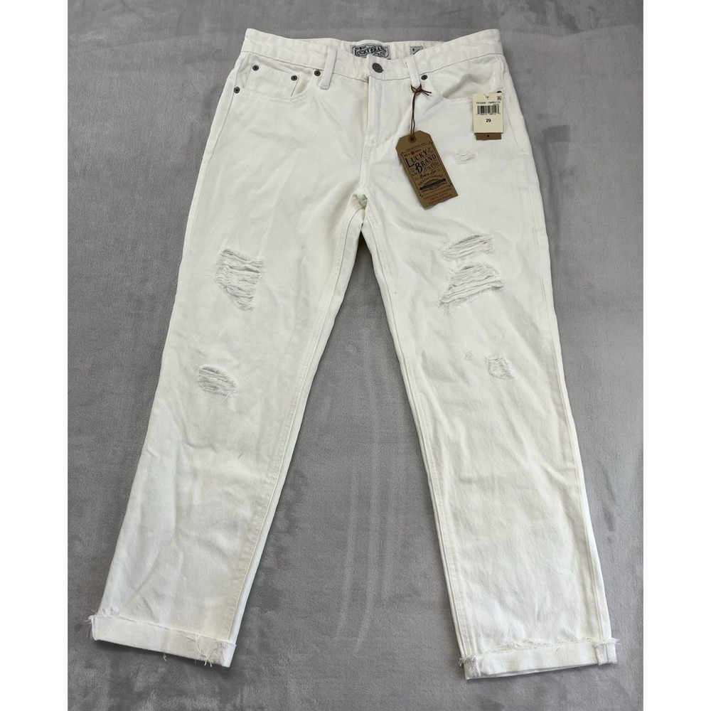 Lucky Brand Jeans Women 8/29 White Sienna Slim Boyfriend Distressed Preppy NWT